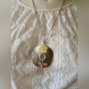 Elegant Shell Pendant Necklace with Yellow and Orange Accents